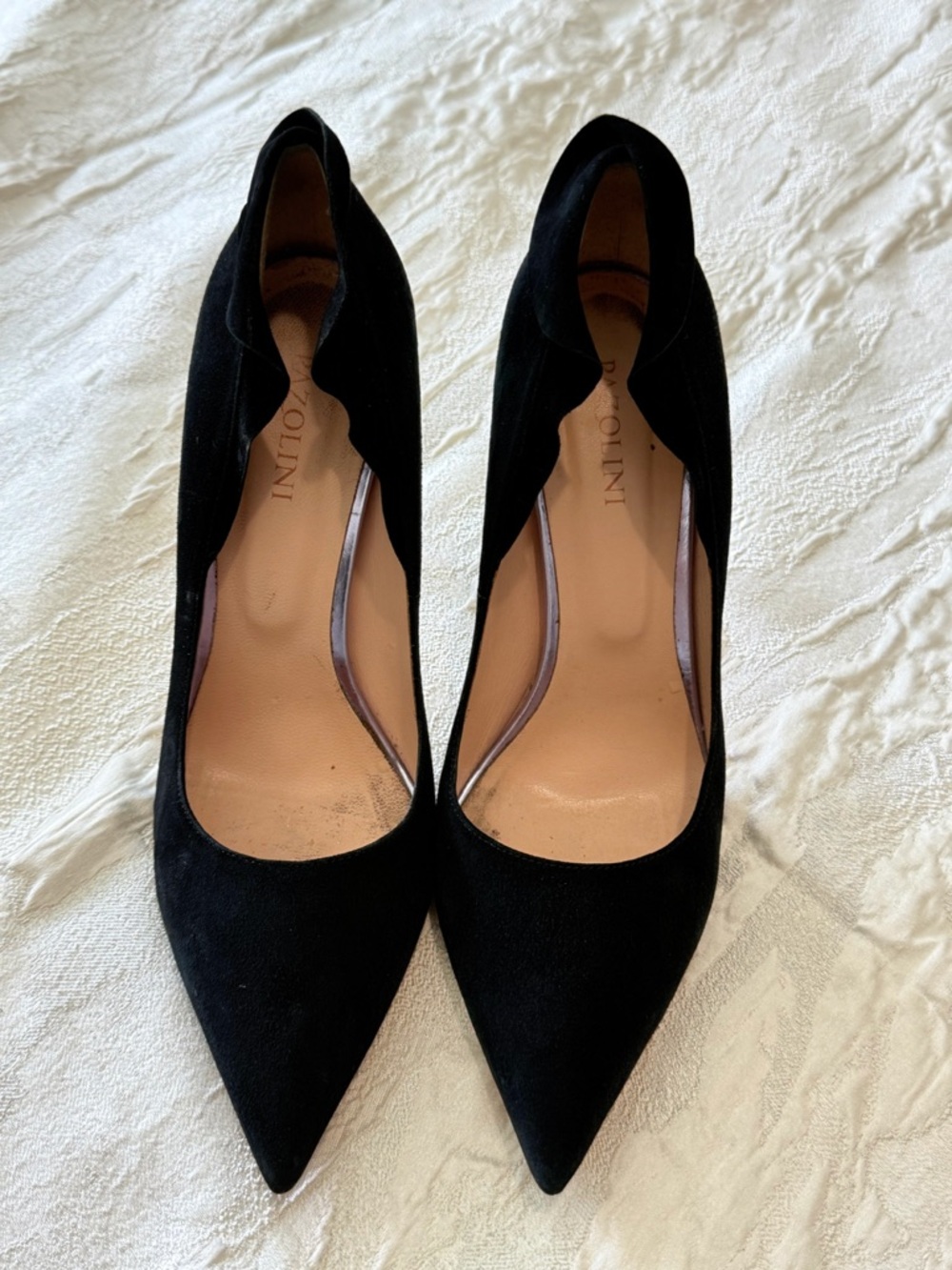 Black Suede Pointed-Toe Pumps by